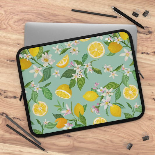 Lemons and Flowers Laptop Sleeve - Puffin Lime