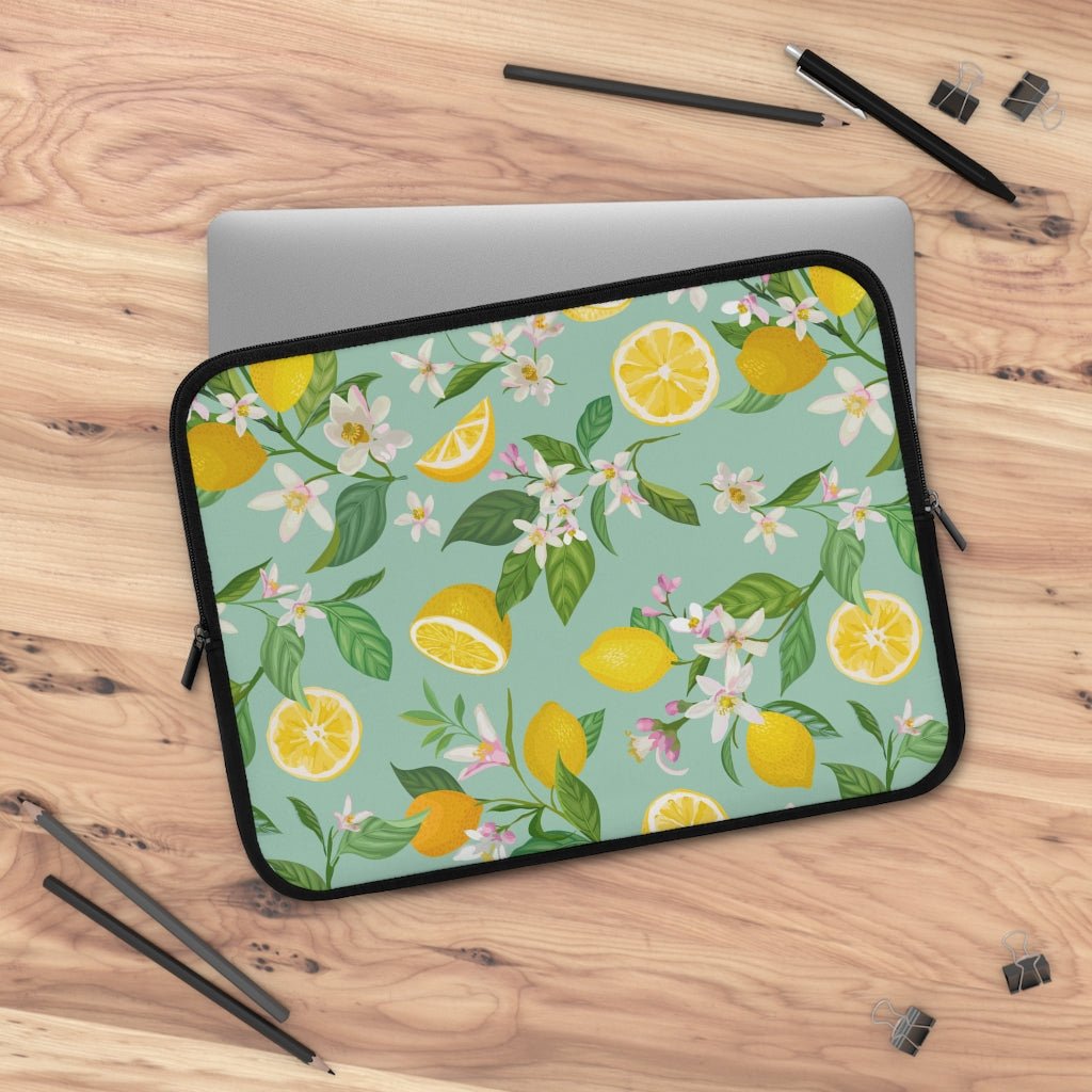 Lemons and Flowers Laptop Sleeve - Puffin Lime