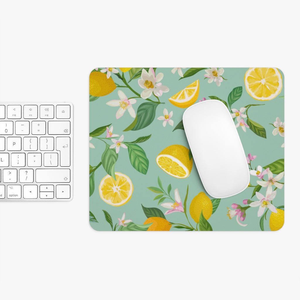 Lemons and Flowers Mouse Pad - Puffin Lime