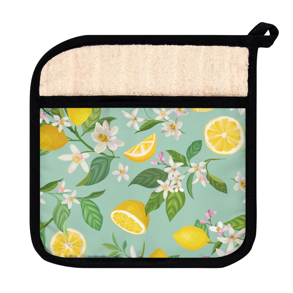 Lemons and Flowers Pot Holder with Pocket