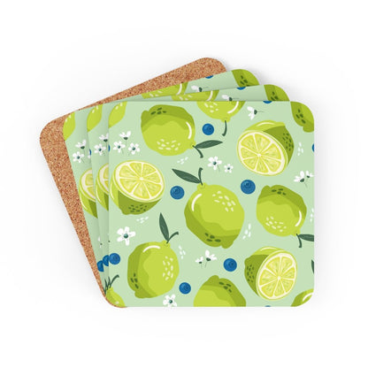 Limes and Blueberries Corkwood Coaster Set - Puffin Lime