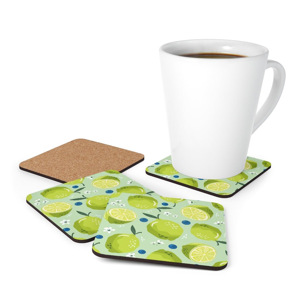 Limes and Blueberries Corkwood Coaster Set - Puffin Lime