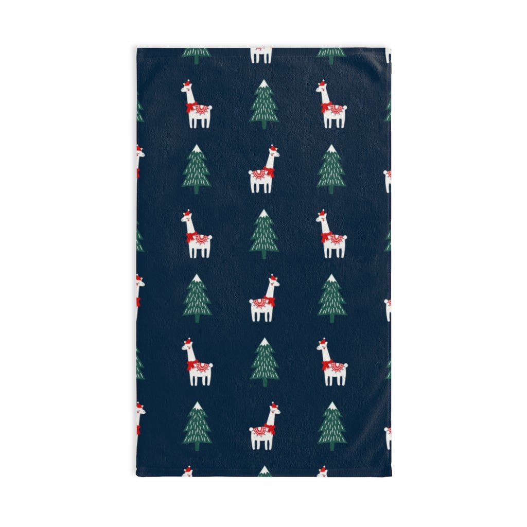 Llamas and Christmas Trees Hand Towel - Puffin Lime