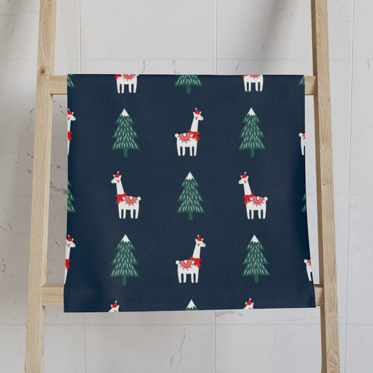 Llamas and Christmas Trees Hand Towel - Puffin Lime