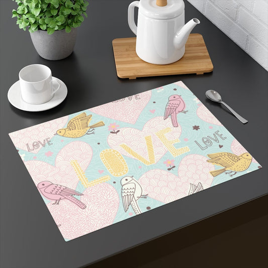 Love Birds Cotton Placemat - Puffin Lime