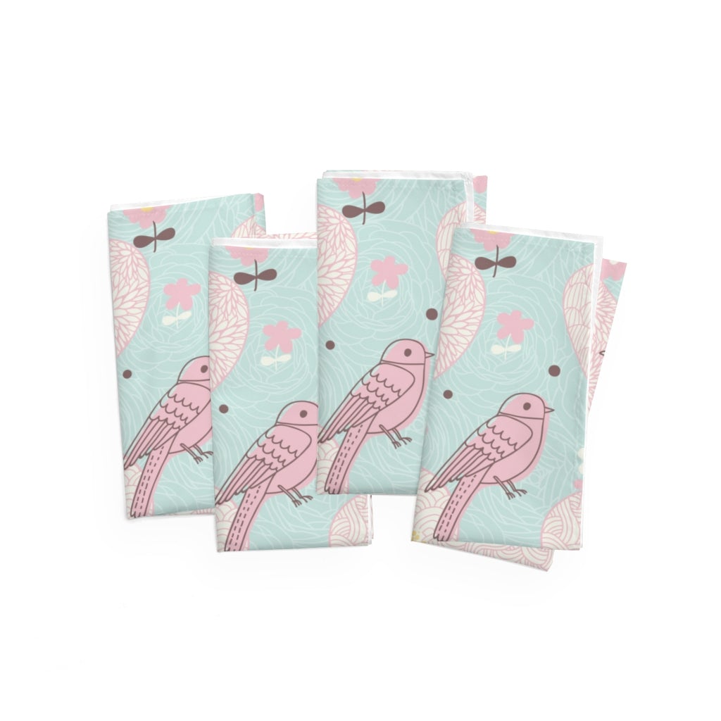 Love Birds Polyester Fabric Napkins Set of 4 - Puffin Lime