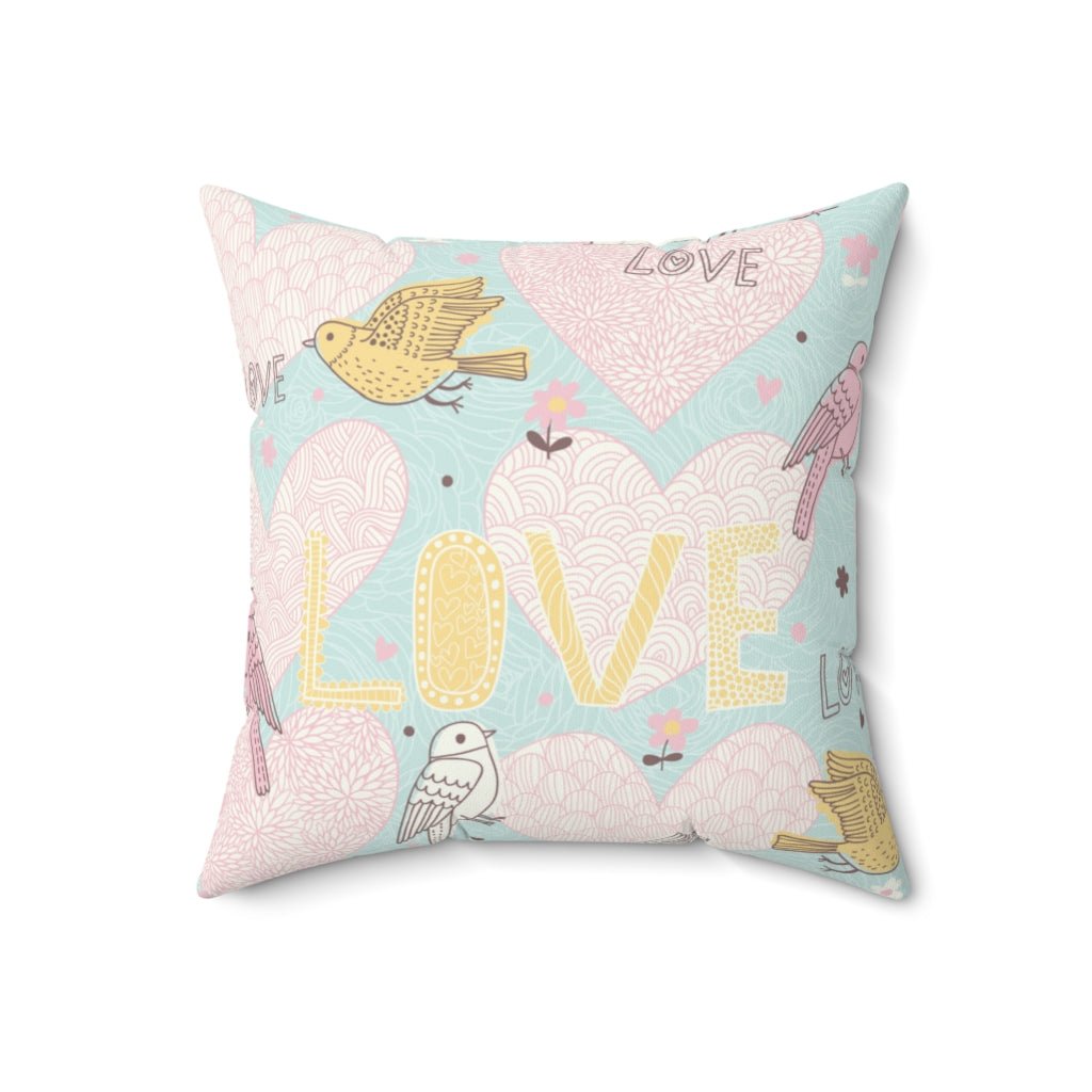 Love Birds Square Polyester Throw Pillow - Puffin Lime