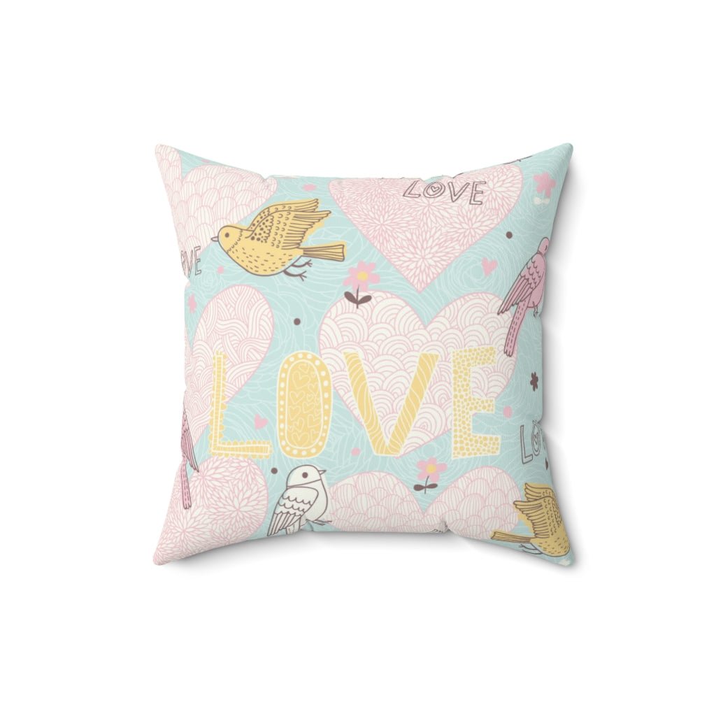 Love Birds Square Polyester Throw Pillow - Puffin Lime