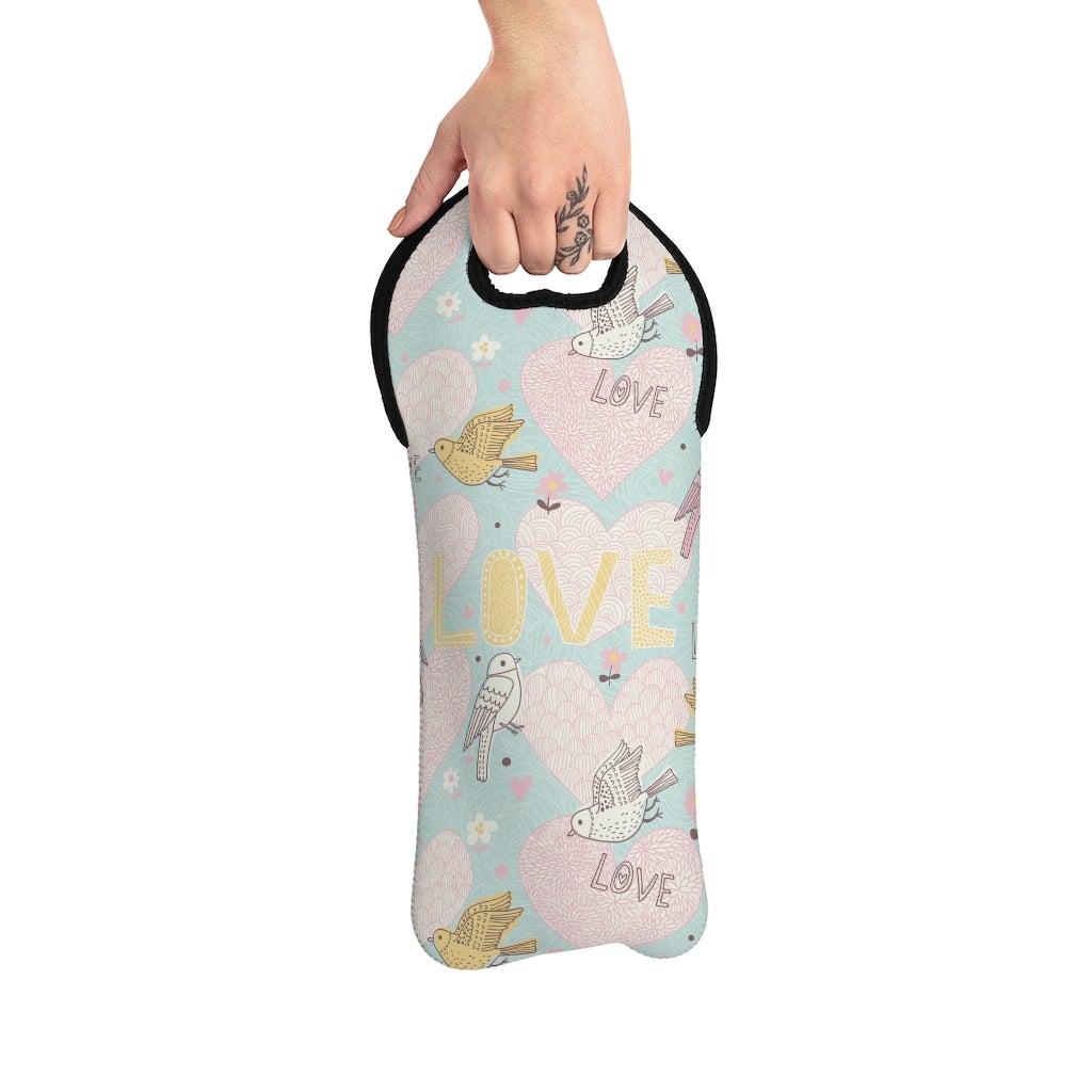 Love Birds Wine Tote Bag - Puffin Lime