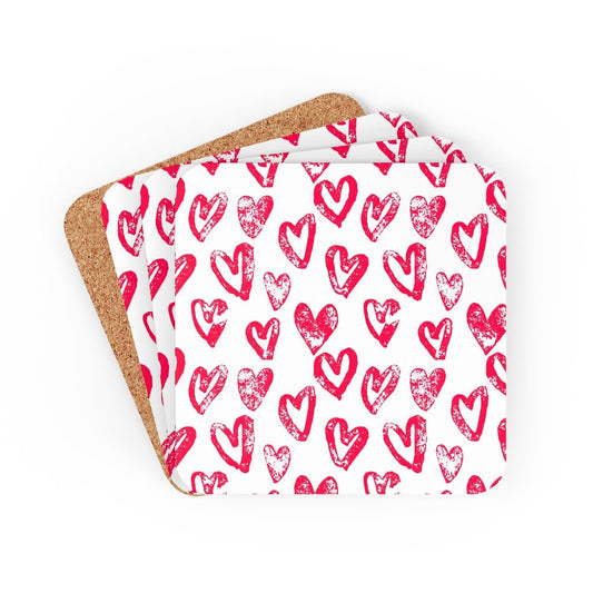 Lovely Hearts Corkwood Coaster Set - Puffin Lime