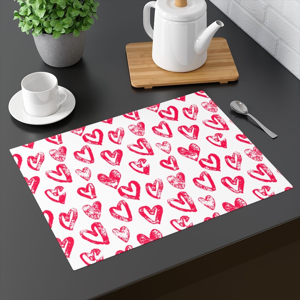 Lovely Hearts Placemat - Puffin Lime