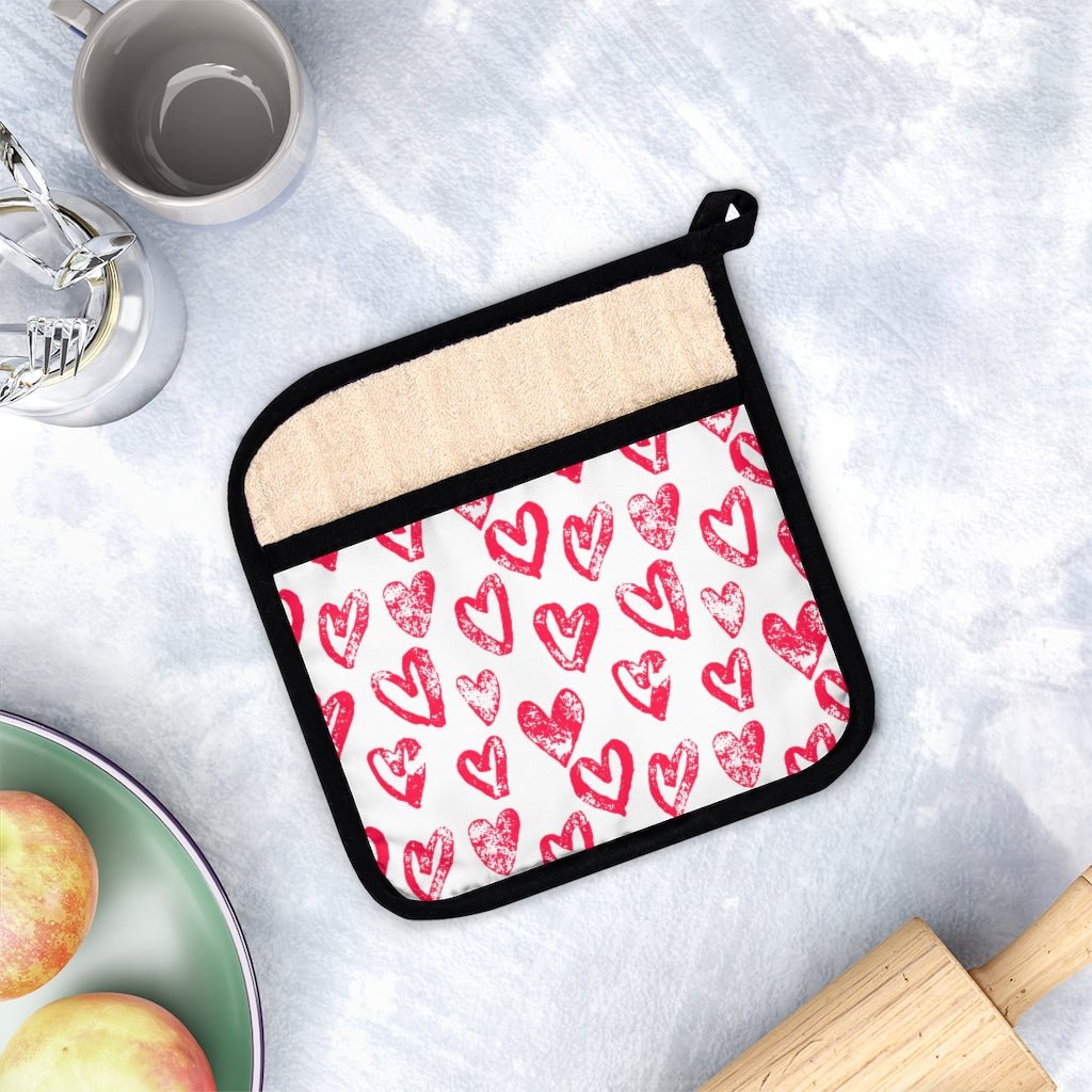 Lovely Hearts Pot Holder with Pocket - Puffin Lime