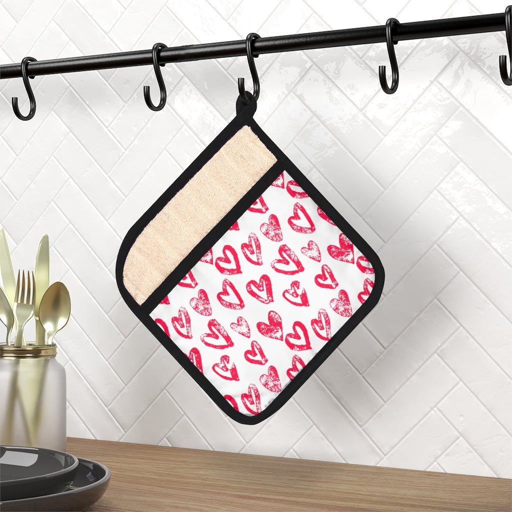 Lovely Hearts Pot Holder with Pocket - Puffin Lime