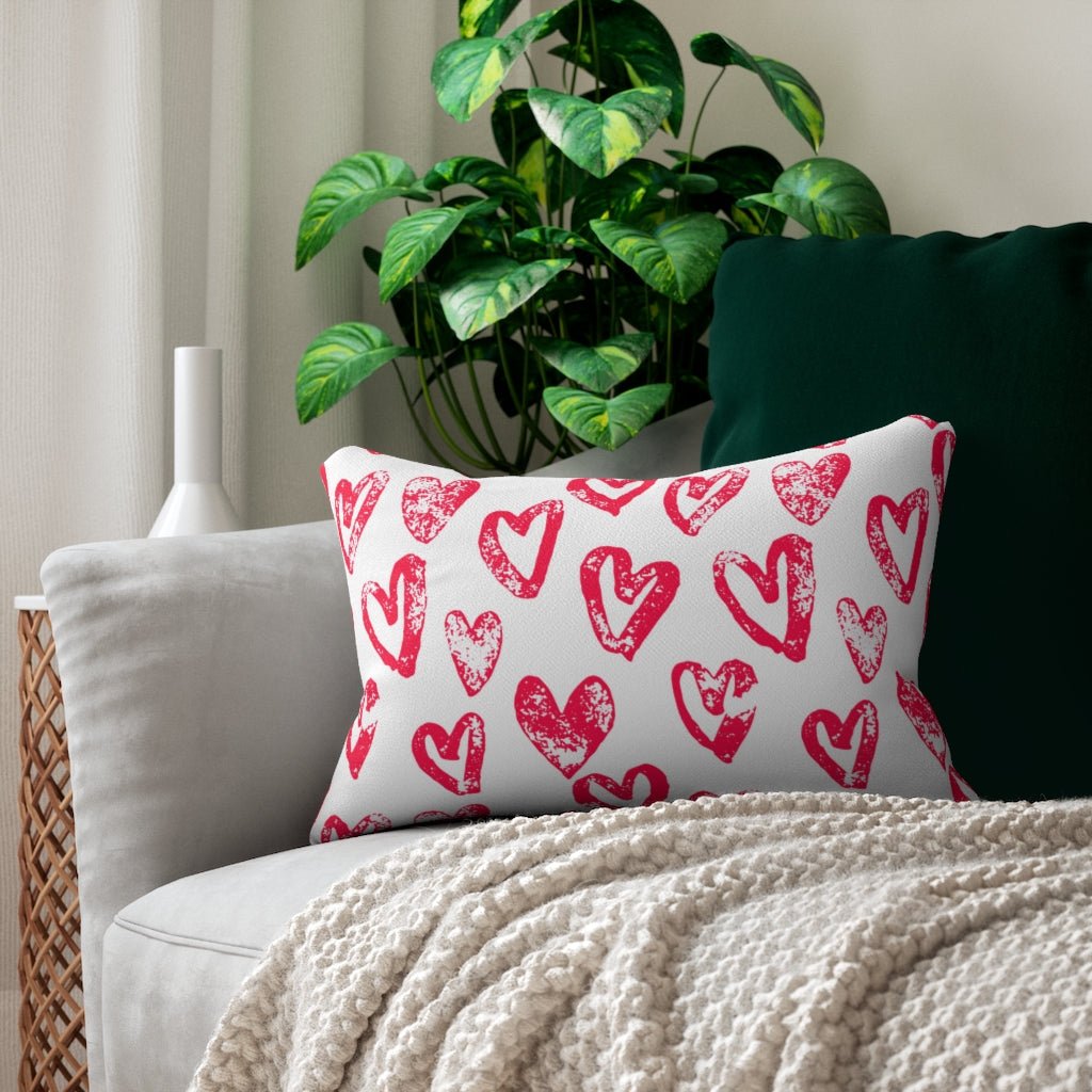 Lovely Hearts Spun Polyester Lumbar Pillow - Puffin Lime