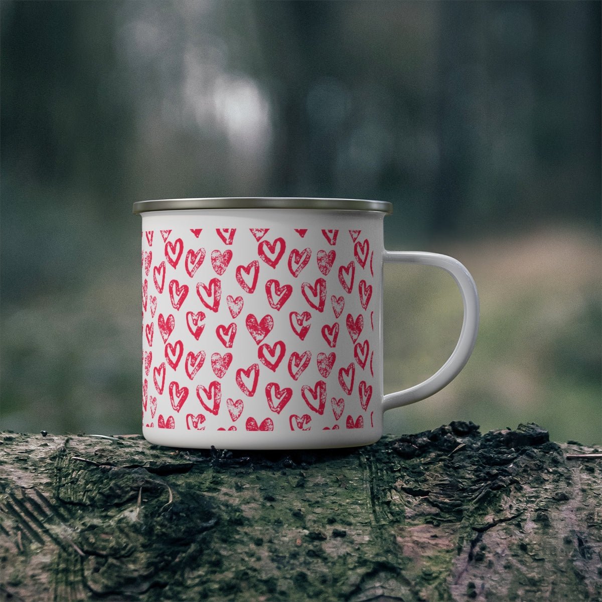 Lovely Hearts Stainless Steel Camping Mug - Puffin Lime