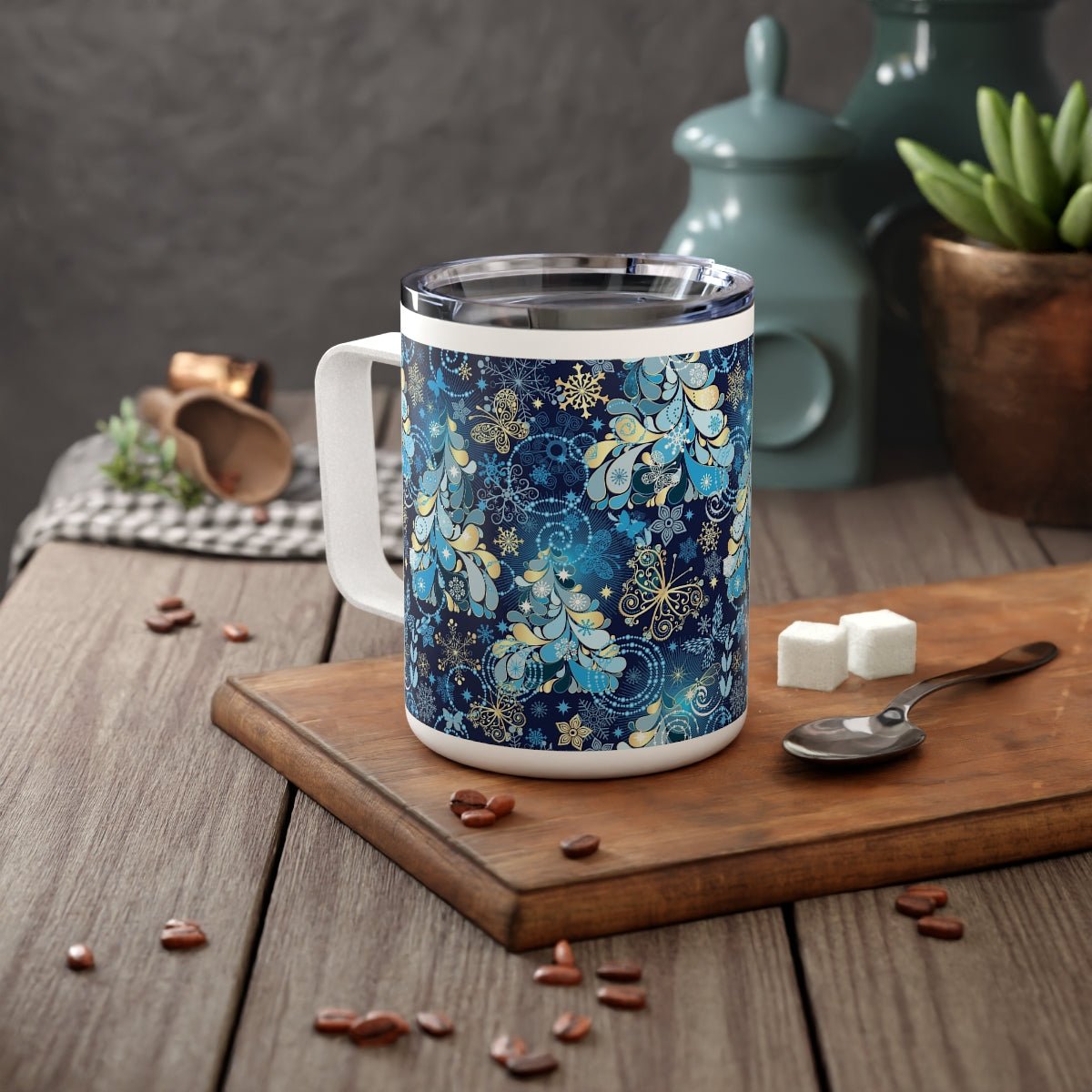 Magical Snowflakes Insulated Coffee Mug, 10oz - Puffin Lime