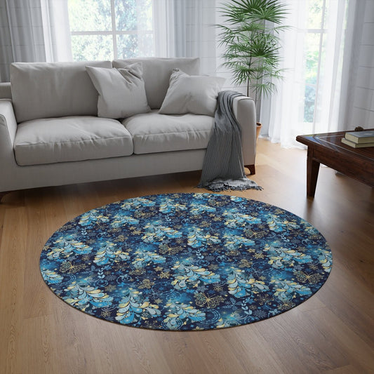Magical Snowflakes Round Rug - Puffin Lime