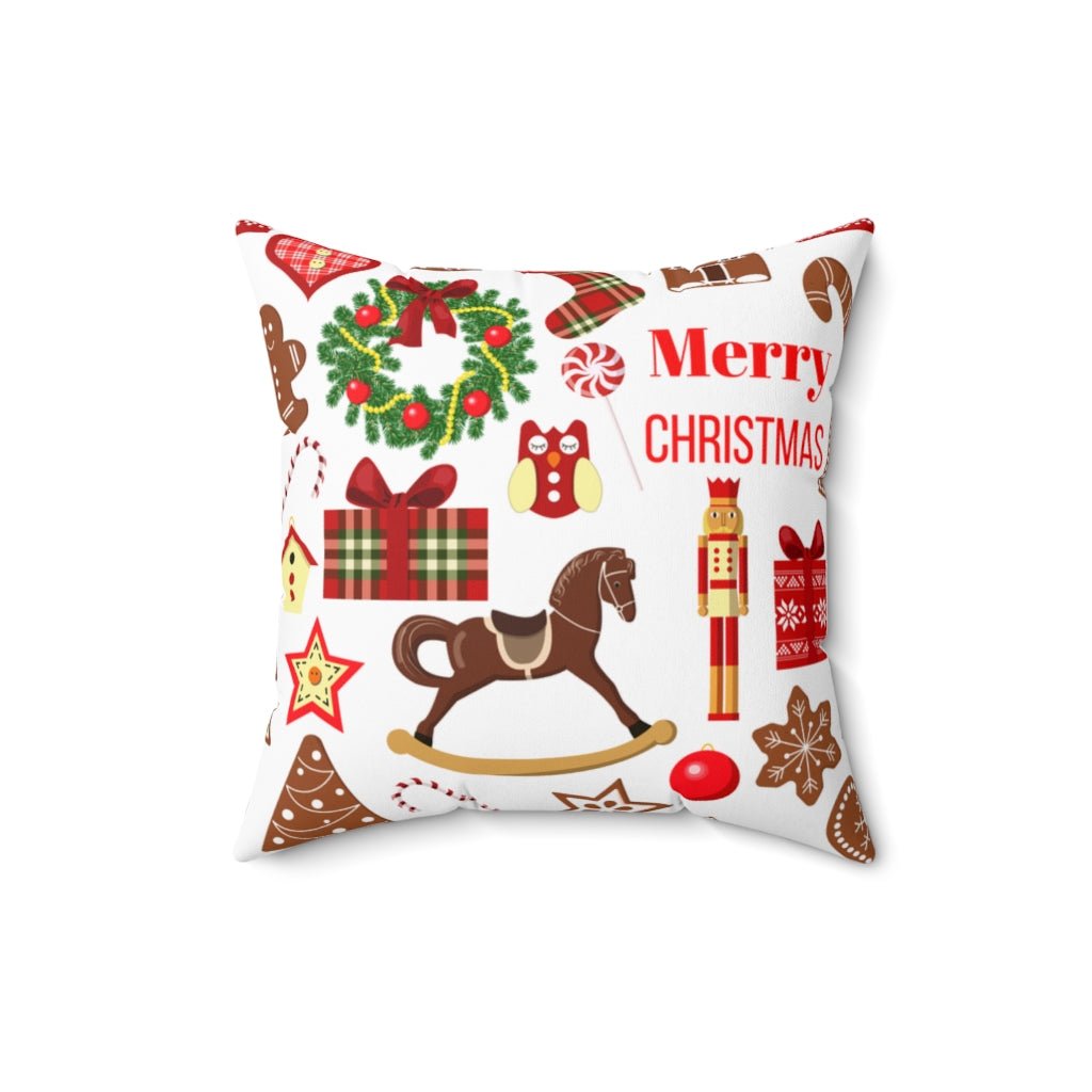 Merry Christmas Tree Wreath and Rocking Horse Polyester Throw Pillow - Puffin Lime