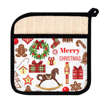 Merry Christmas Tree Wreath and Rocking Horse Pot Holder with Pocket