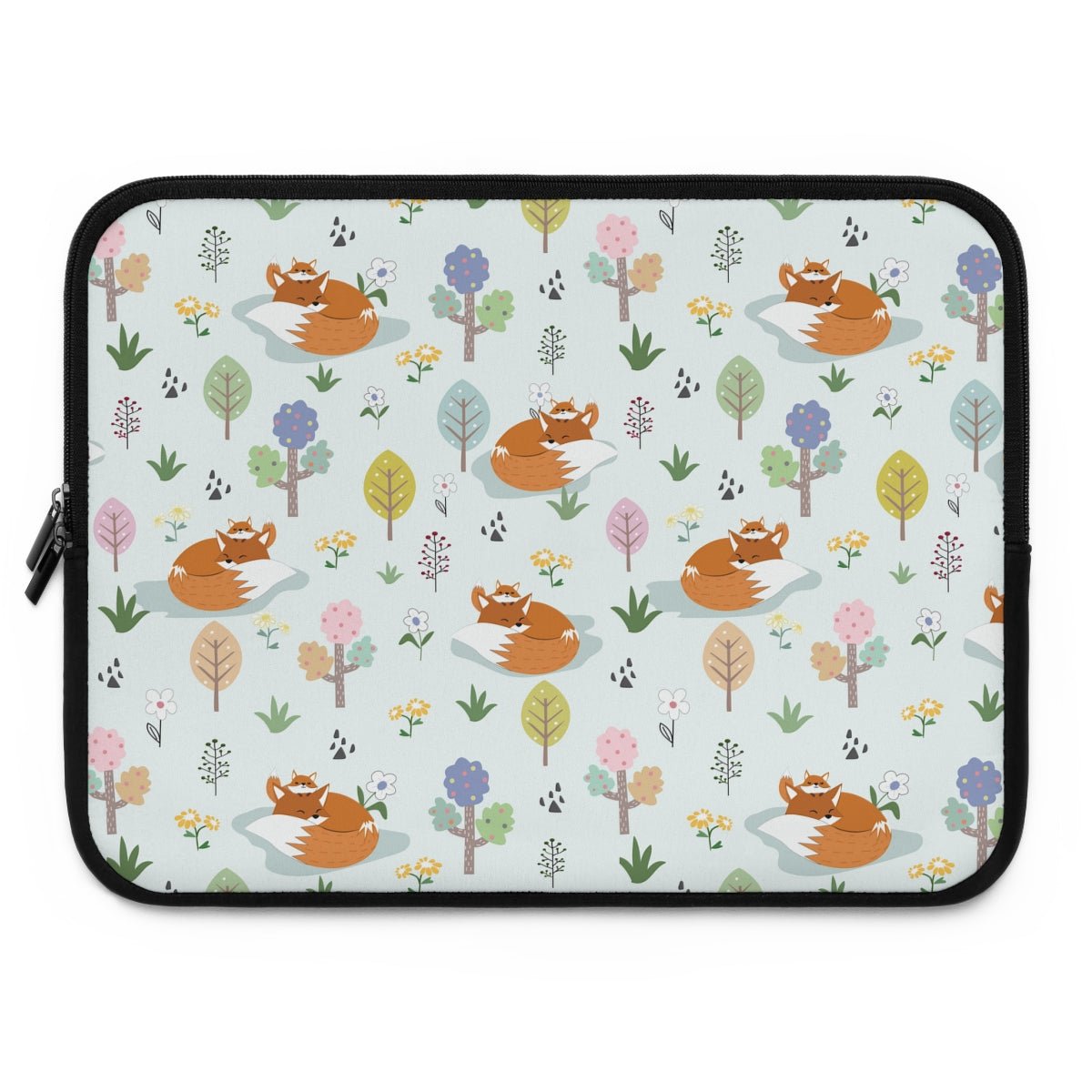 Mom and Baby Fox Laptop Sleeve - Puffin Lime