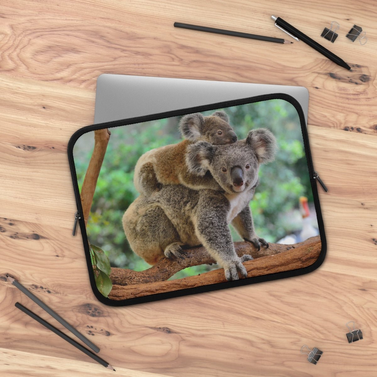Mom and Baby Koala Bears Laptop Sleeve - Puffin Lime