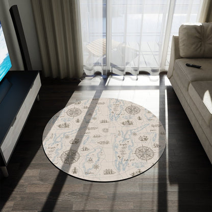 Nautical Map Round Rug - Puffin Lime