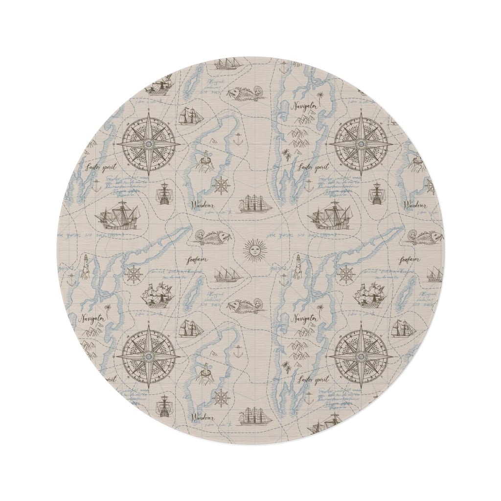 Nautical Map Round Rug - Puffin Lime