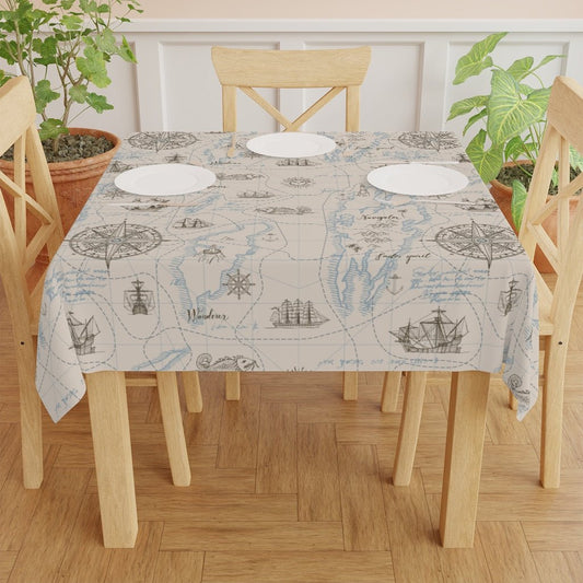 Nautical Map Tablecloth - Puffin Lime