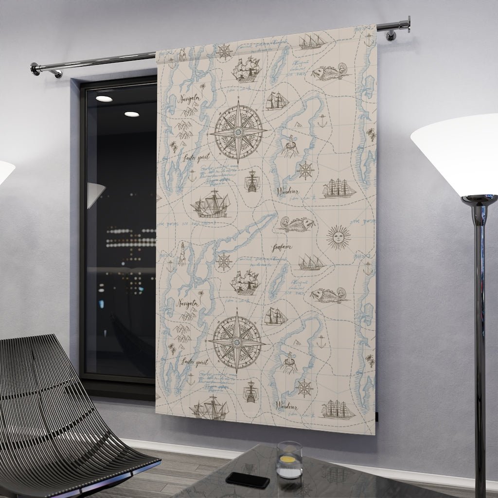 Nautical Map Window Curtain Panel - Puffin Lime