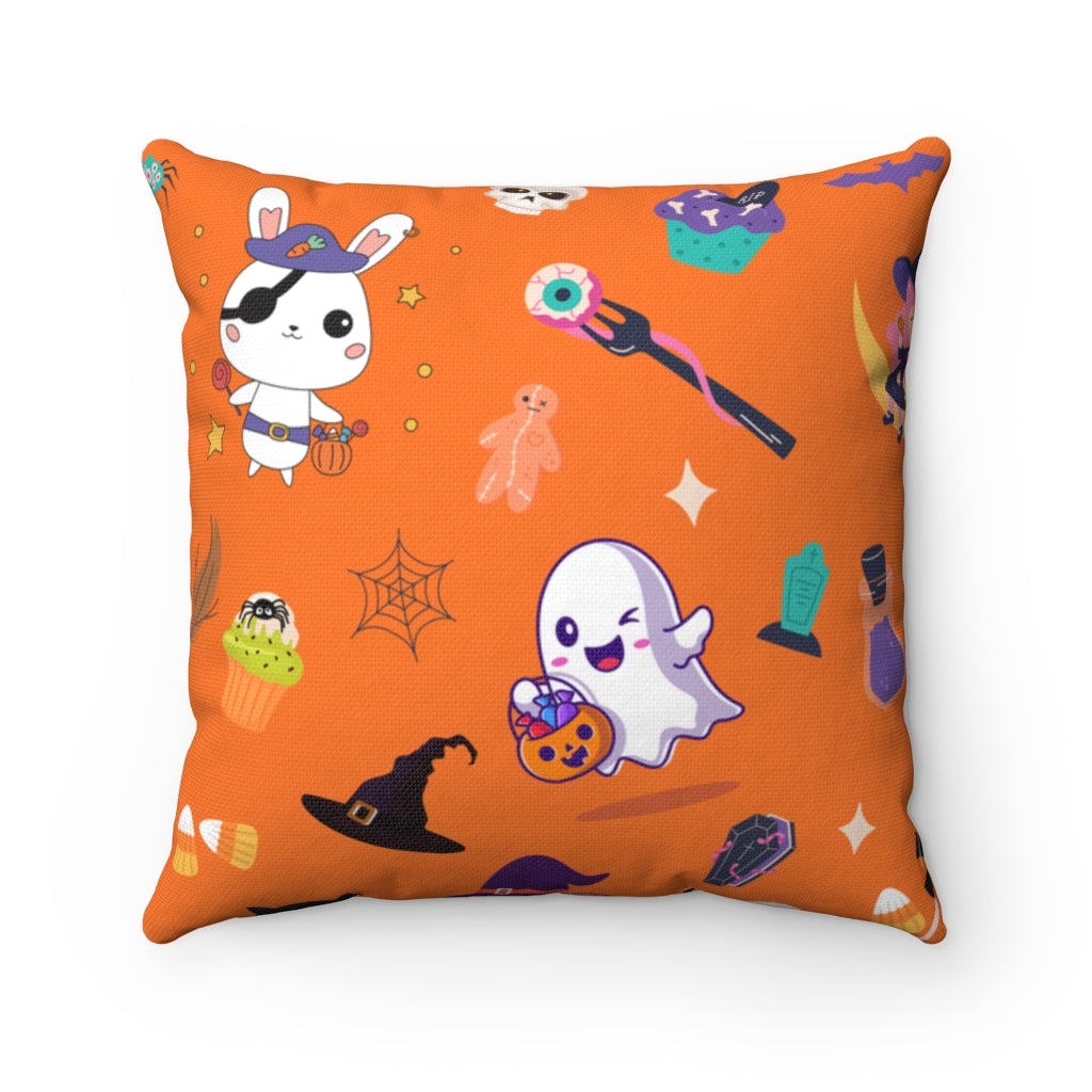 Orange Pillow Cover with Candy, Cupcakes and Witches