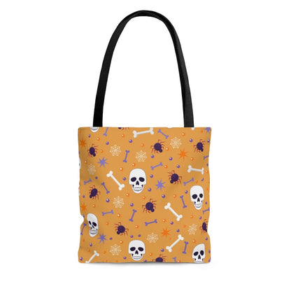 Orange Tote Bag with Skulls and Bones