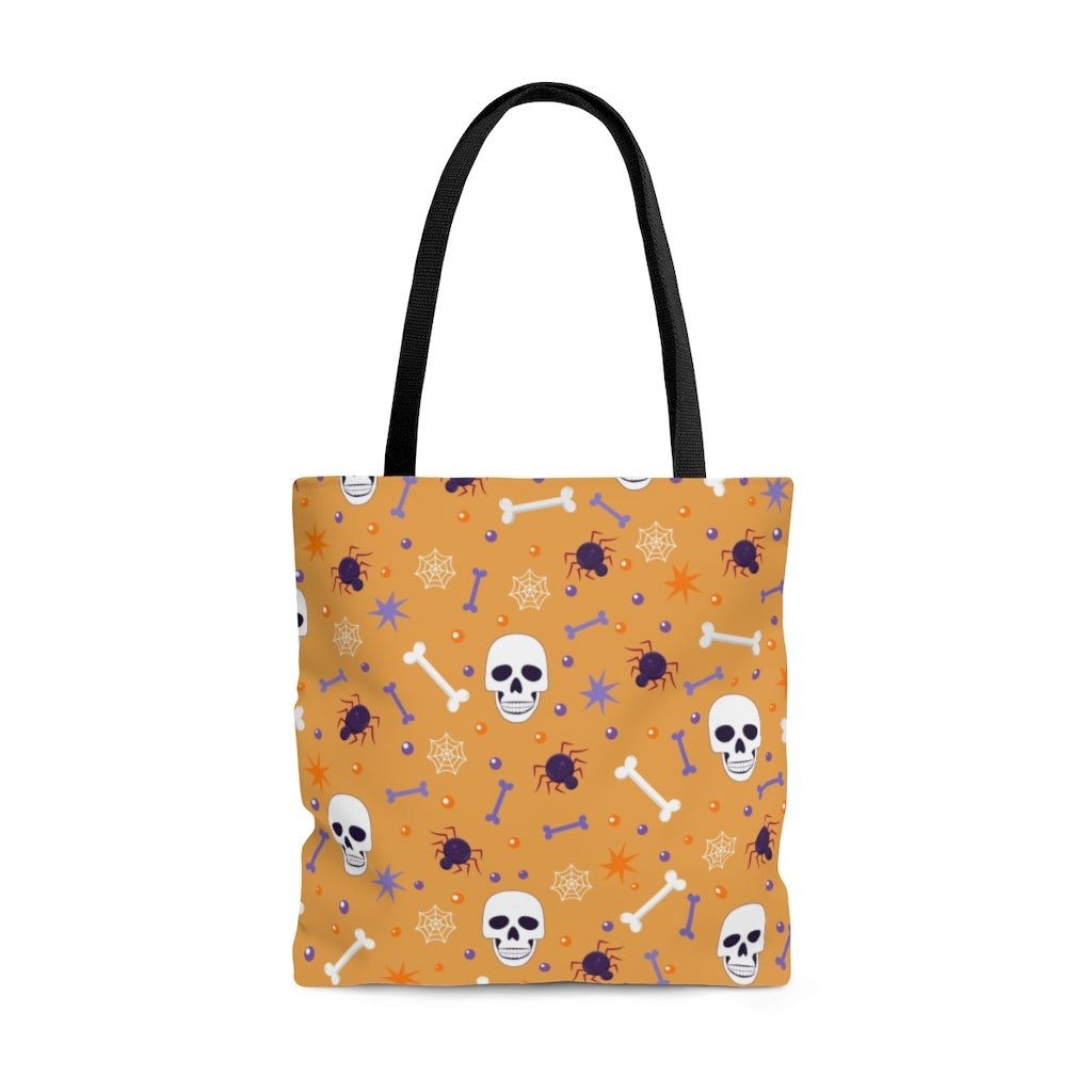 Orange Tote Bag with Skulls and Bones