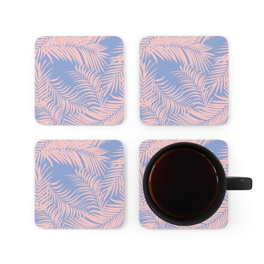 Palm Tree Leaves Corkwood Coaster Set - Puffin Lime