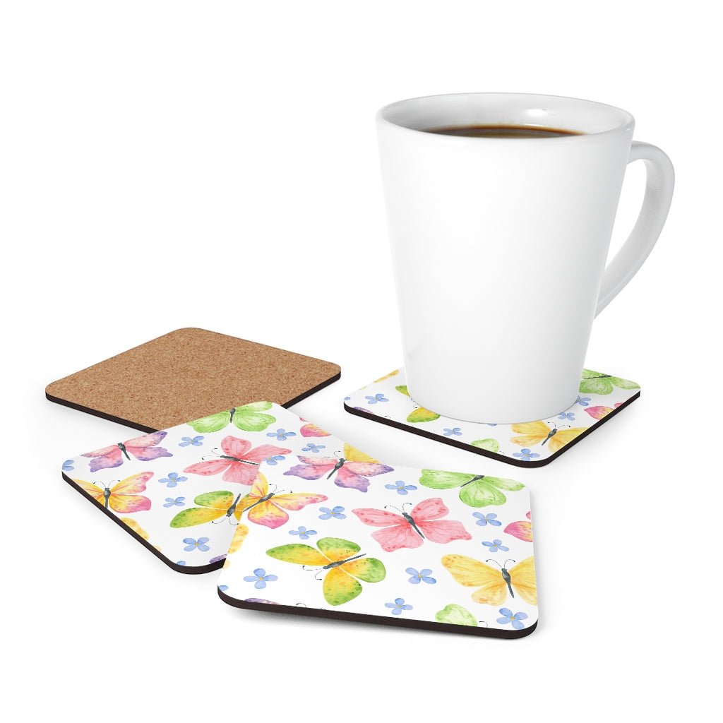 Pastel Butterflies Corkwood Coaster Set - Puffin Lime