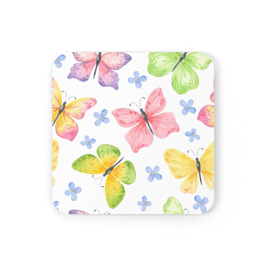 Pastel Butterflies Corkwood Coaster Set - Puffin Lime