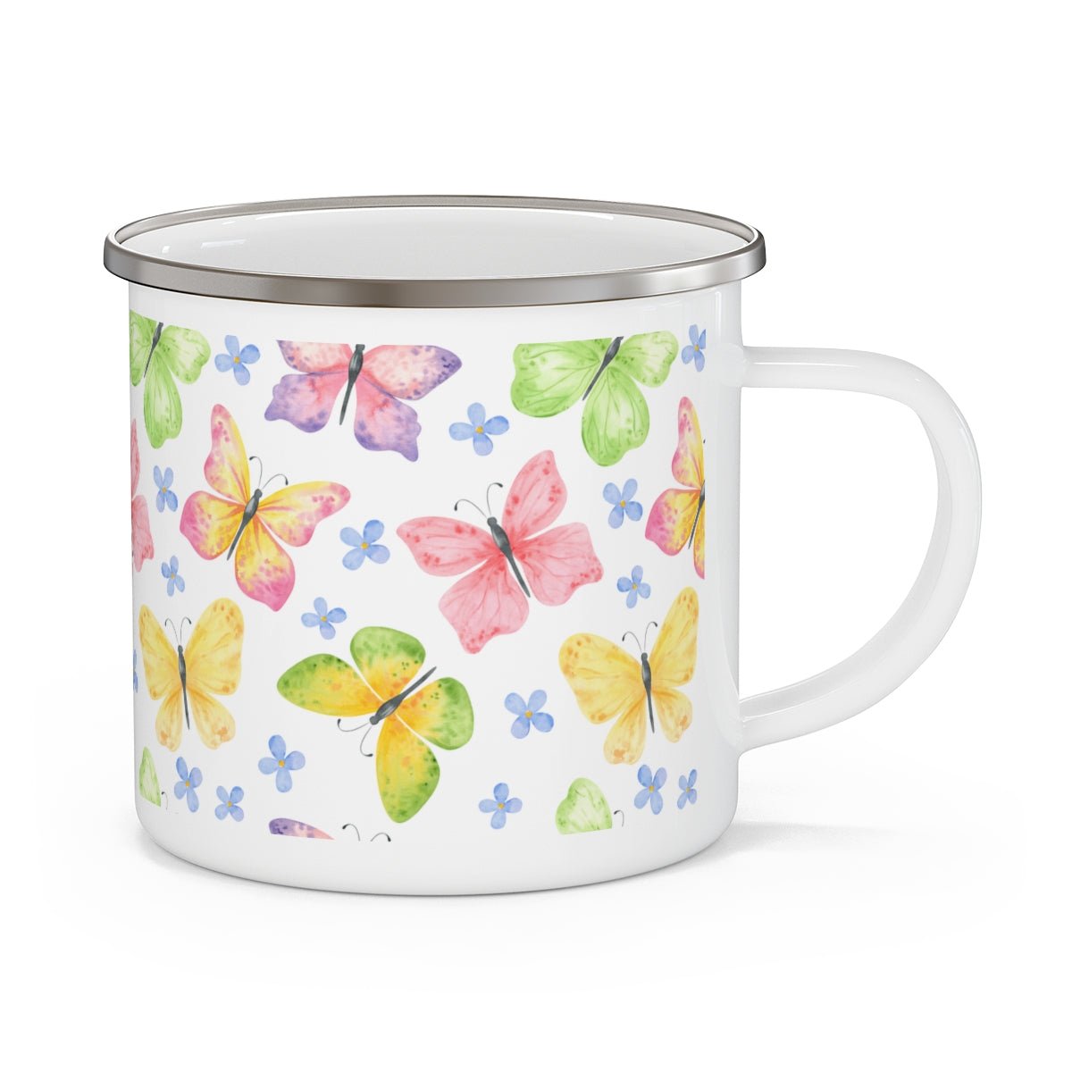 Pastel Butterflies Stainless Steel Camping Mug - Puffin Lime