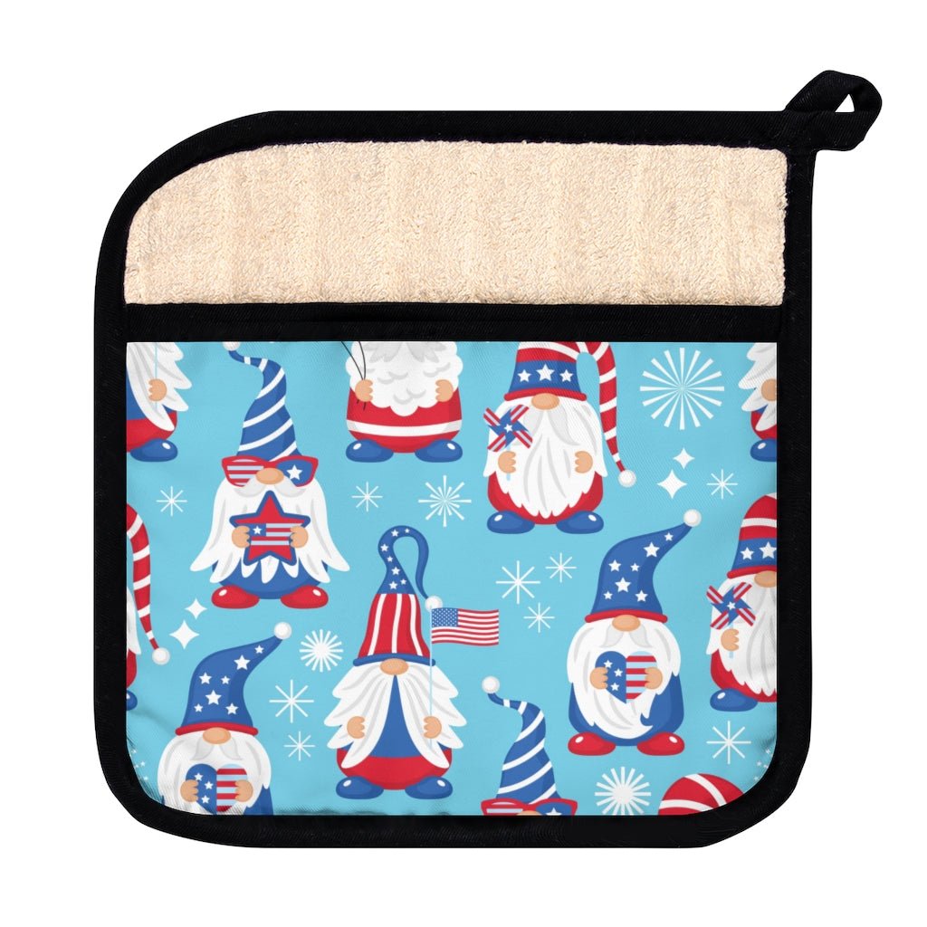 Patriotic Gnomes Pot Holder with Pocket - Puffin Lime