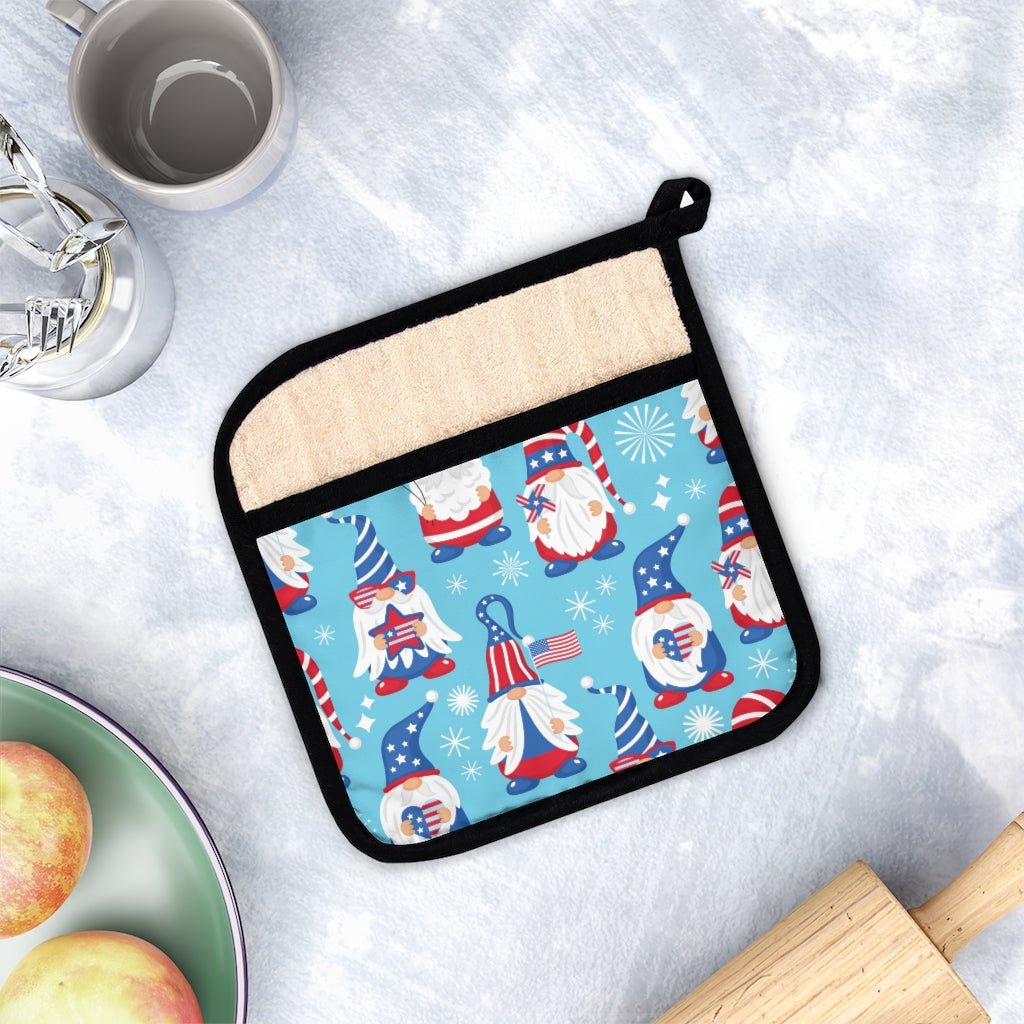 Patriotic Gnomes Pot Holder with Pocket - Puffin Lime