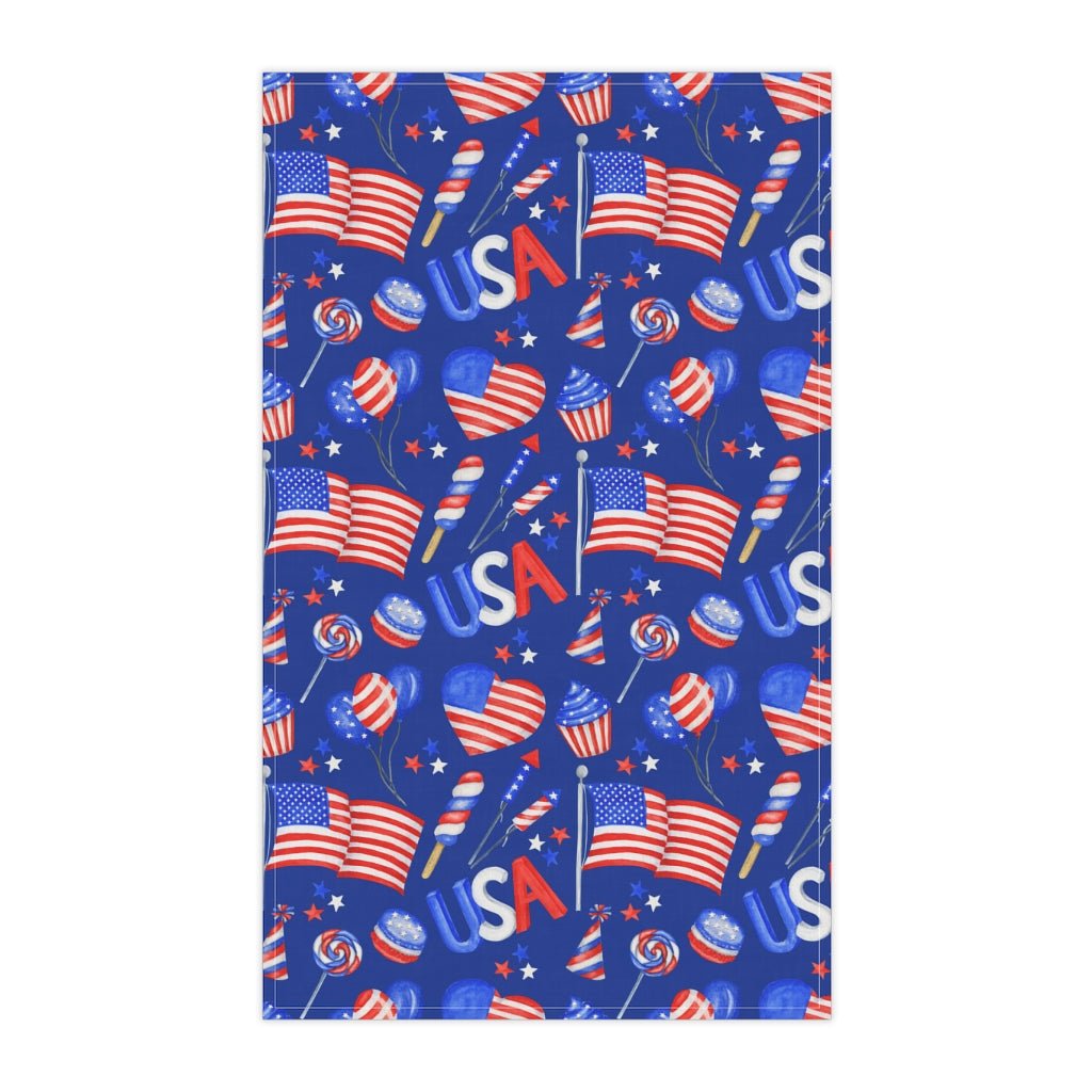 Patriotic Hearts and Flags Kitchen Towel - Puffin Lime
