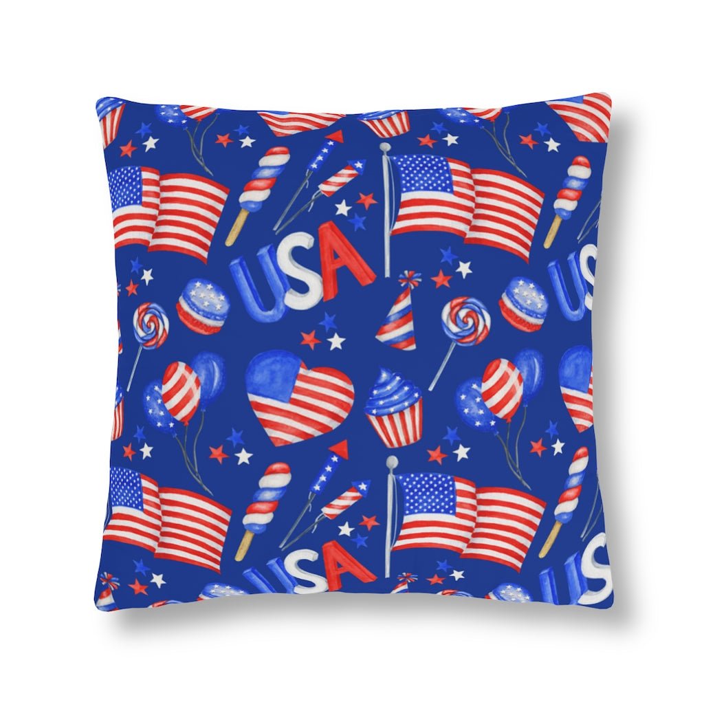 Patriotic Hearts and Flags Outdoor Pillow - Puffin Lime