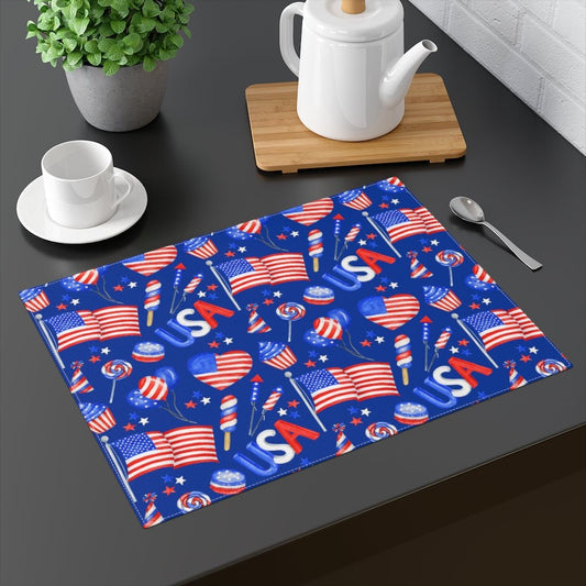 Patriotic Hearts and Flags Placemat - Puffin Lime
