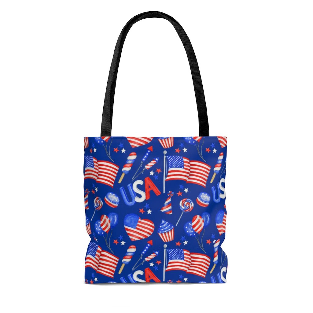 Patriotic Hearts and Flags Tote Bag - Puffin Lime