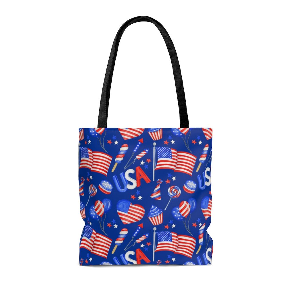 Patriotic Hearts and Flags Tote Bag - Puffin Lime