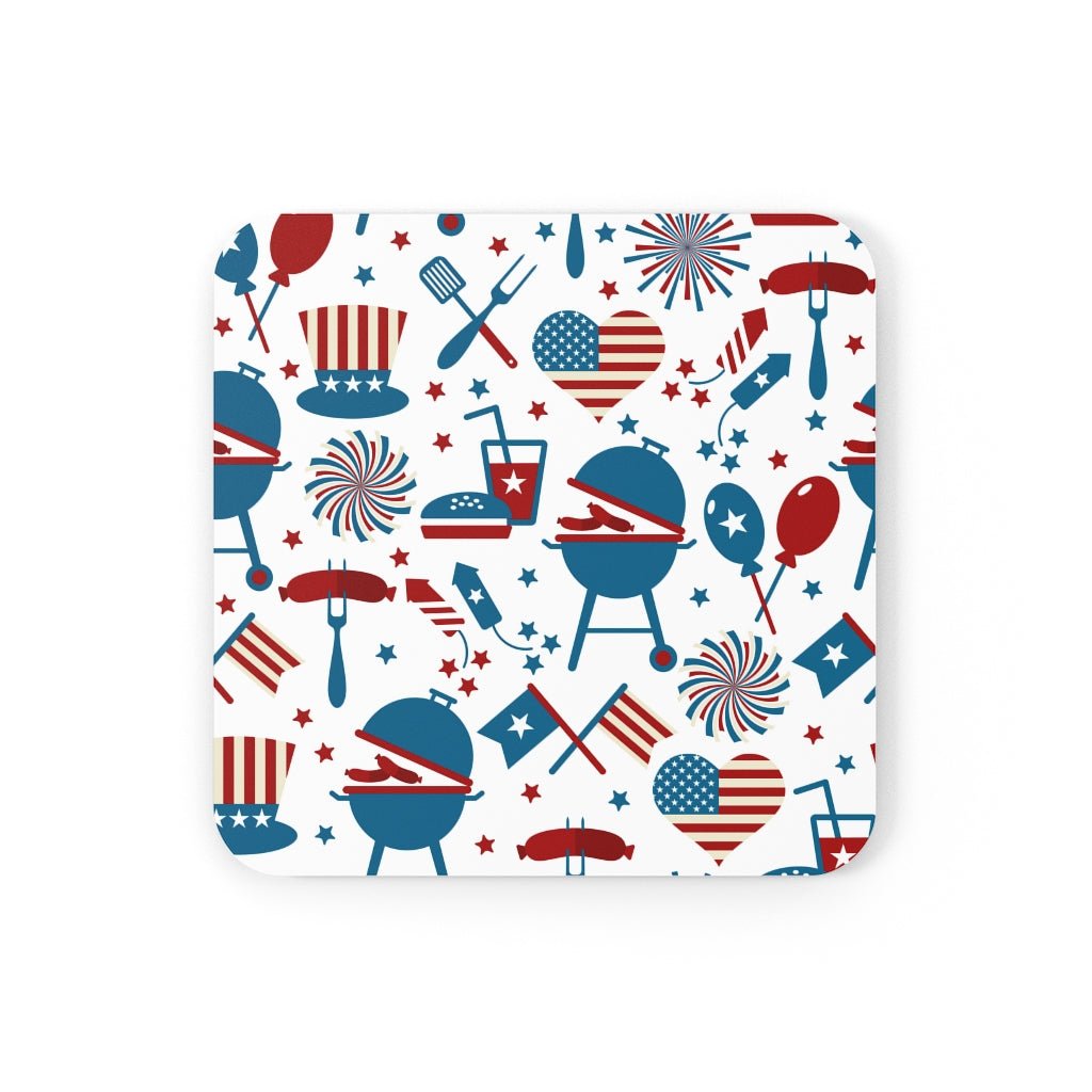 Patriotic Party Corkwood Coaster Set - Puffin Lime