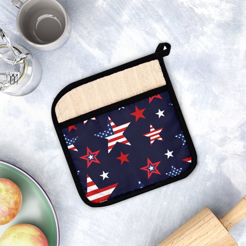 Patriotic Stars Pot Holder with Pocket - Puffin Lime
