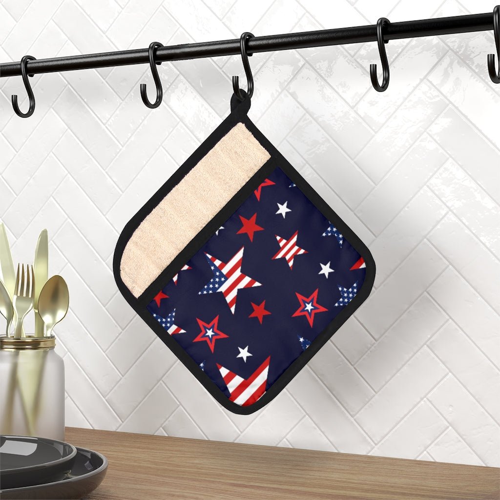 Patriotic Stars Pot Holder with Pocket - Puffin Lime