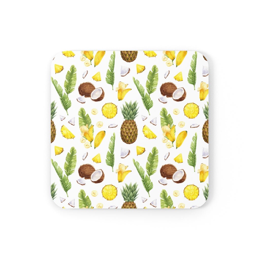 Pineapples and Coconuts Corkwood Coaster Set - Puffin Lime