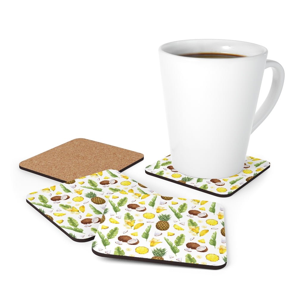 Pineapples and Coconuts Corkwood Coaster Set - Puffin Lime