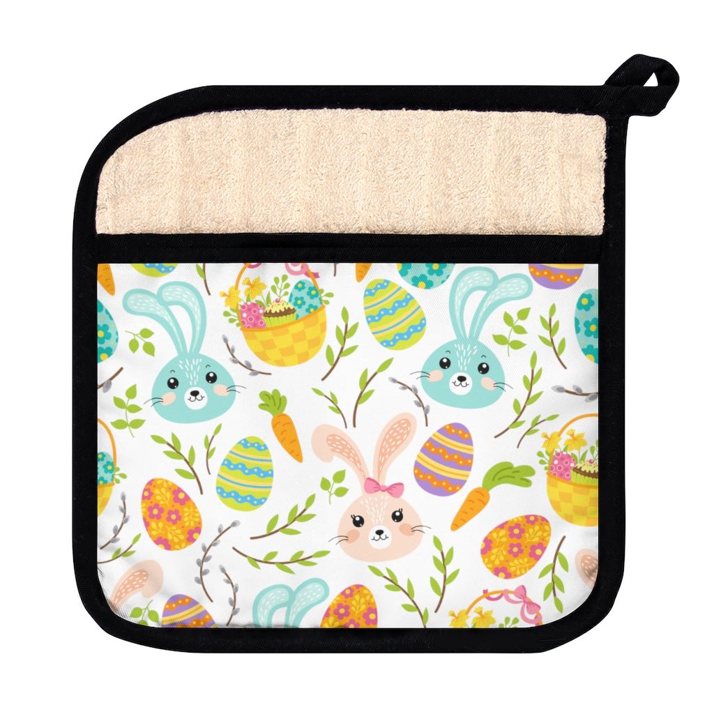 Pink and Blue Easter Bunnies Pot Holder with Pocket - Puffin Lime