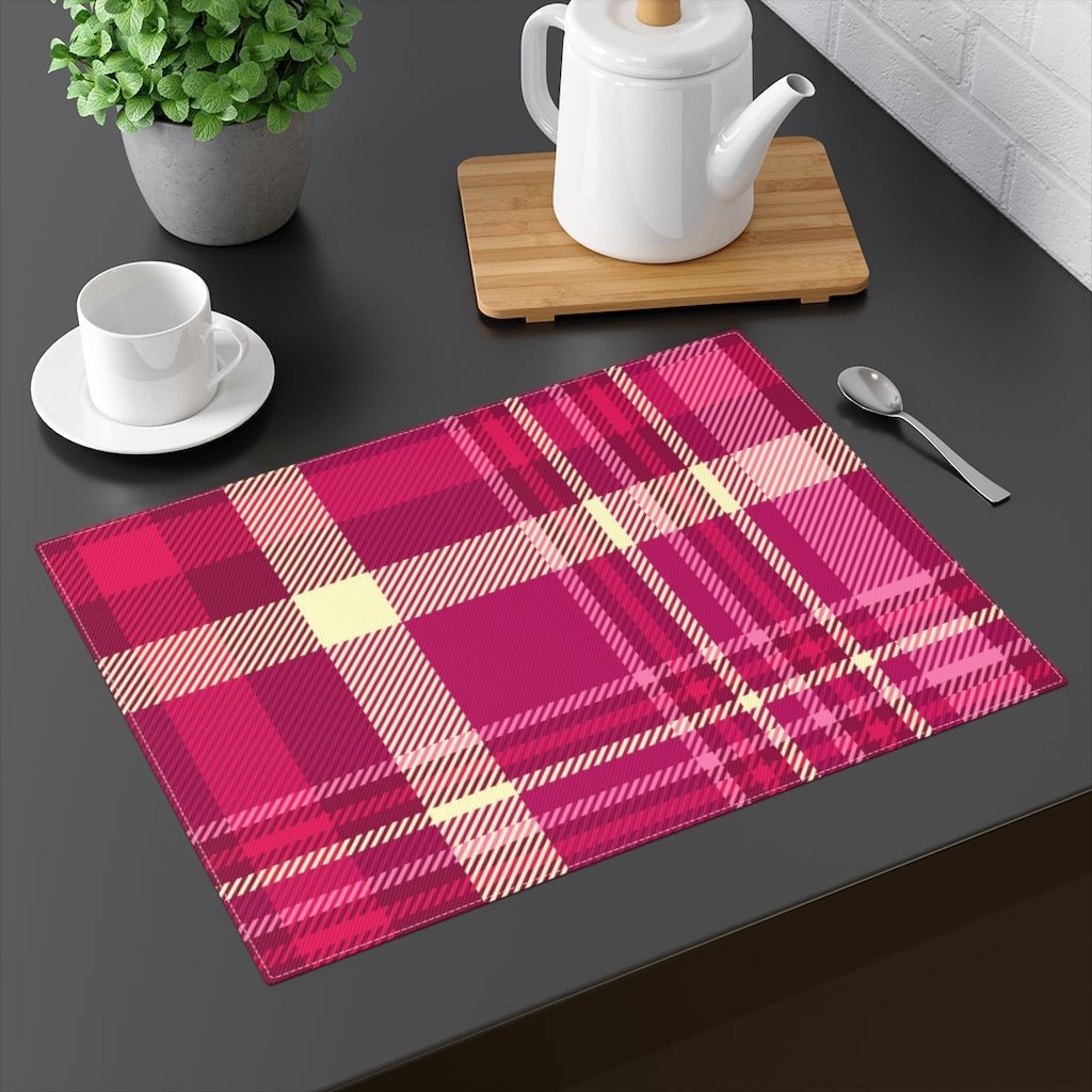 Pink and Purple Plaid Cotton Placemat - Puffin Lime